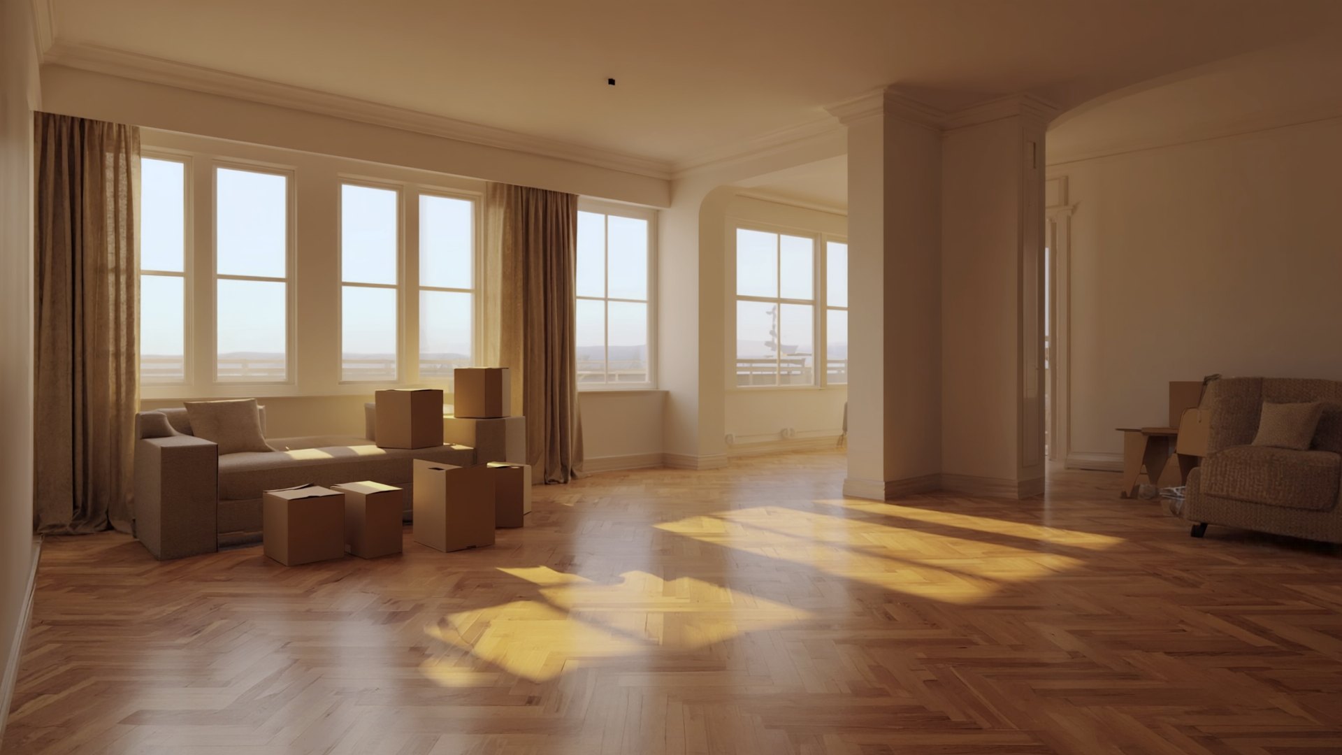 A living room part way through a move